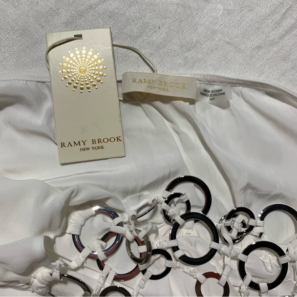 NWT Ramy Brook Women's Meg Halter Top, Small, Ivory, Adjustable, Silver Rings - Picture 7 of 9
